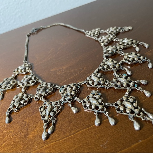 Antique Victorian faceted 900 silver filigree cleopatra bib festoon necklace - Picture 2 of 8